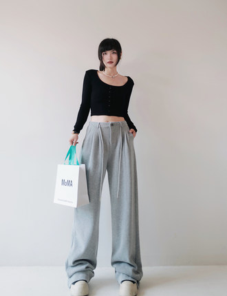 175高个子加长黑/灰华棉运动裤加绒加厚保暖阔腿裤直筒休闲卫裤女