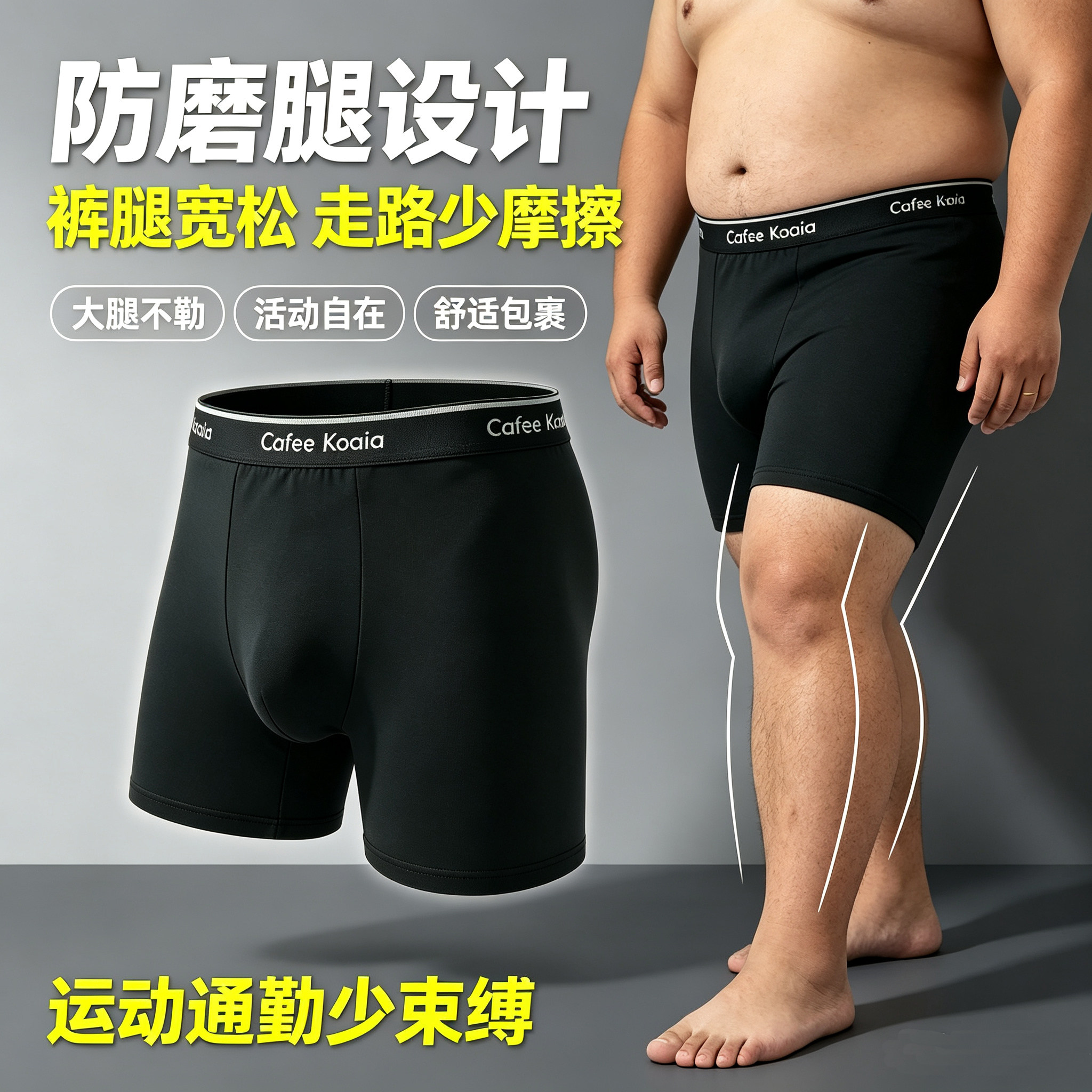 莫代尔超大码男士加长运动内裤防磨腿跑步平角裤男士抗菌防磨内裤