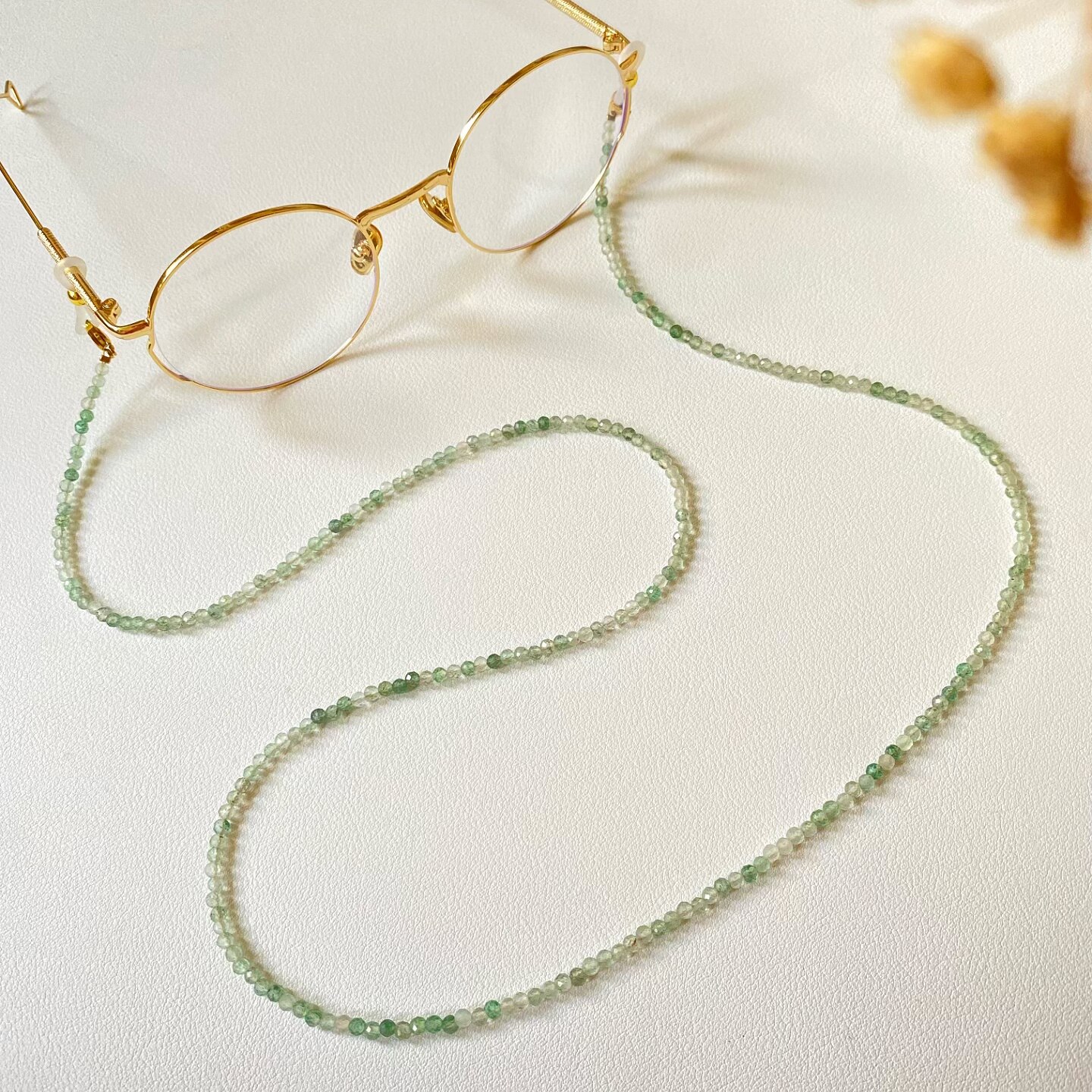 天然水晶【绿草莓】眼镜链女切面3mm耳机链挂脖旅游墨镜防丢挂绳
