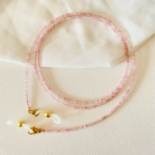 手工串珠极细眼镜链天然「粉草莓」项链耳机链口罩链墨镜链女粉色