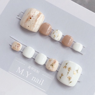 实拍脚甲片裸橘白色混搭手绘穿戴甲美甲贴片手工成品甲片假指甲