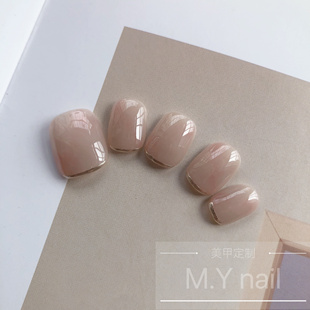 实拍白领简约大气ins指甲贴风魔镜粉法式 裸色大理石晕染穿戴甲片