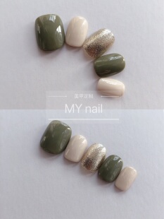 实拍质感穿戴甲美甲贴片指甲贴手工成品甲片假指甲短款方圆绿色