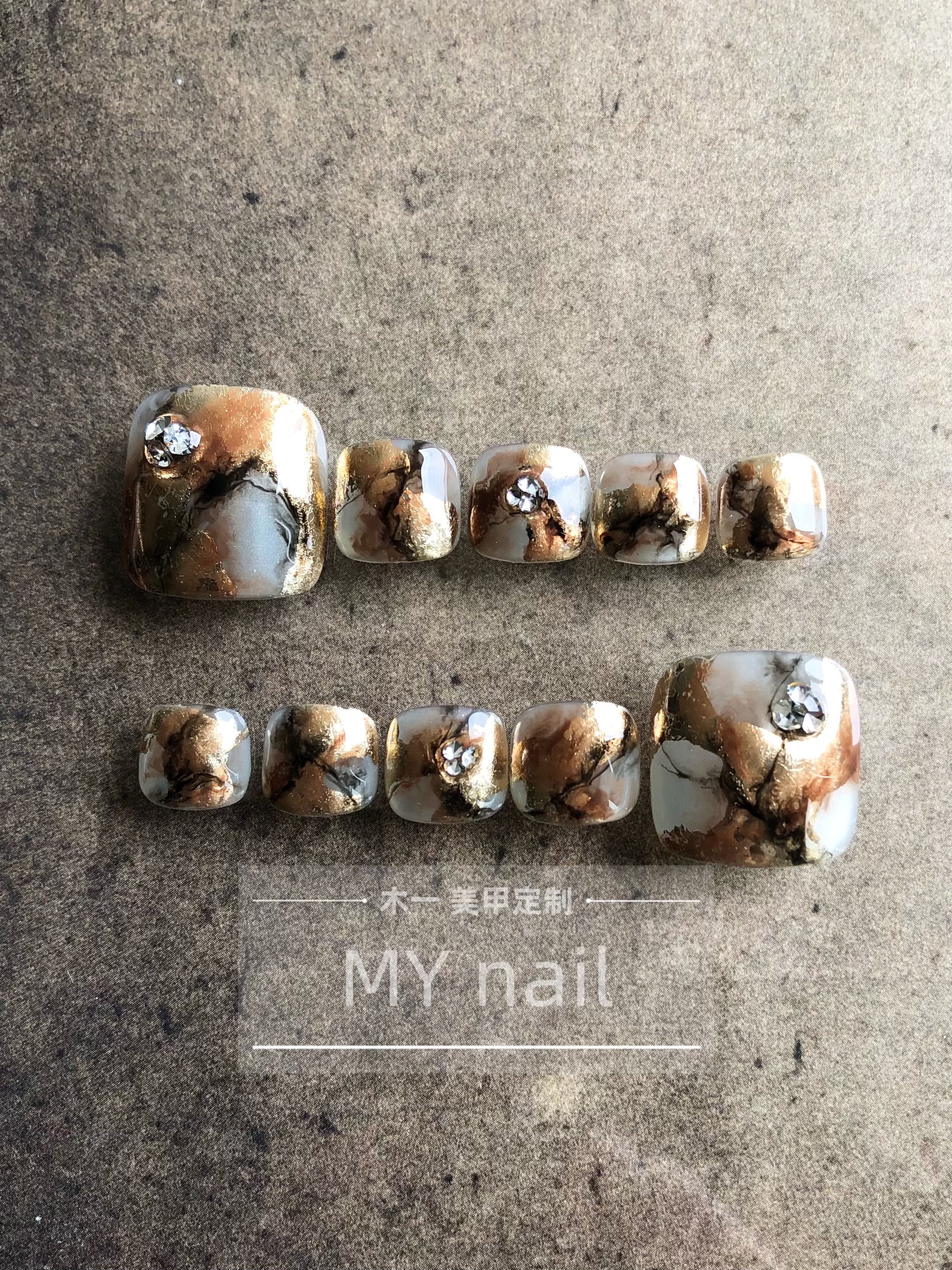 【M.Y nail 】脚趾纯手工穿戴甲琥珀大理石晕染高级感脚甲片