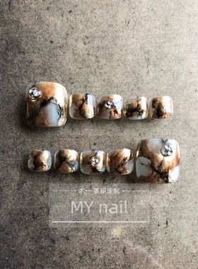 【M.Y nail 】脚趾纯手工穿戴甲琥珀大理石晕染高级感脚甲片