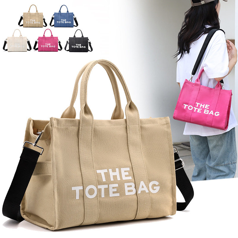 大容量妈咪包字母托特包帆布纯色休闲女士斜挎包单肩手提腋下包女
