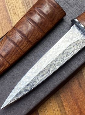 家用野外割肉刀大马士革钢刀钢芯VG10高硬度水果刀开刃刀子直刀