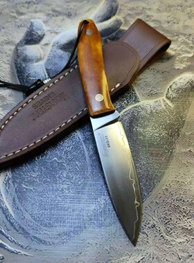 牛骨柄高硬度三合钢瓜果刀户外小直刀开刃露营水果刀迷你便携小刀