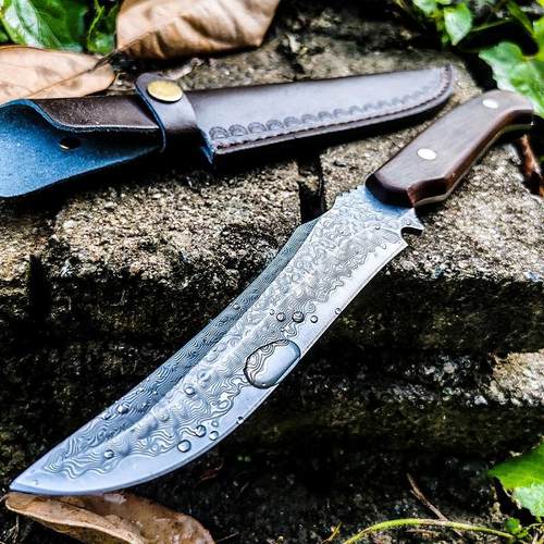 大马士革钢刀直刀分割刀便携野外多用刀高硬度随身刀具防身切片刀