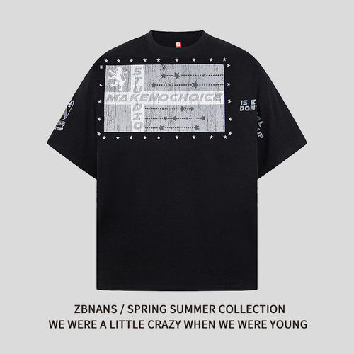 夏季美式潮牌做旧旗帜印花短袖T恤男女同款宽松休闲百搭情侣上衣