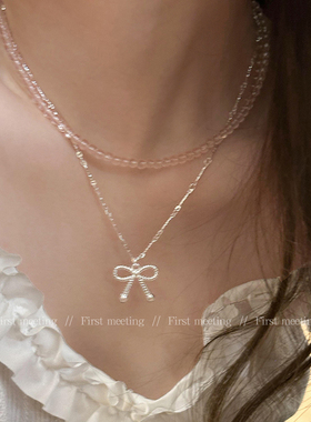 彩色串珠蝴蝶结项链钛钢芭蕾风