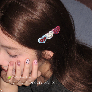 费尔岛初雪~爱心蝴蝶结发夹边夹侧边韩系高级感前额刘海夹小夹子