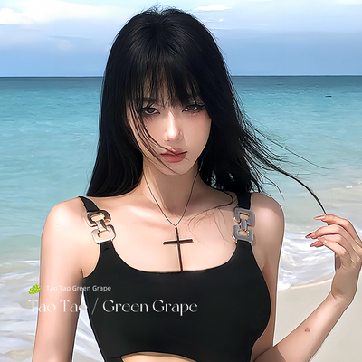 y2k千禧辣妹bm黑色大十字架项链女夏2025新款高级感颈链海边配饰