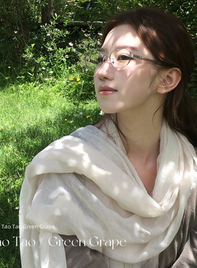 韩系文艺白色蕾丝棉麻丝巾女秋冬长条系脖高级感围脖围巾披肩搭配