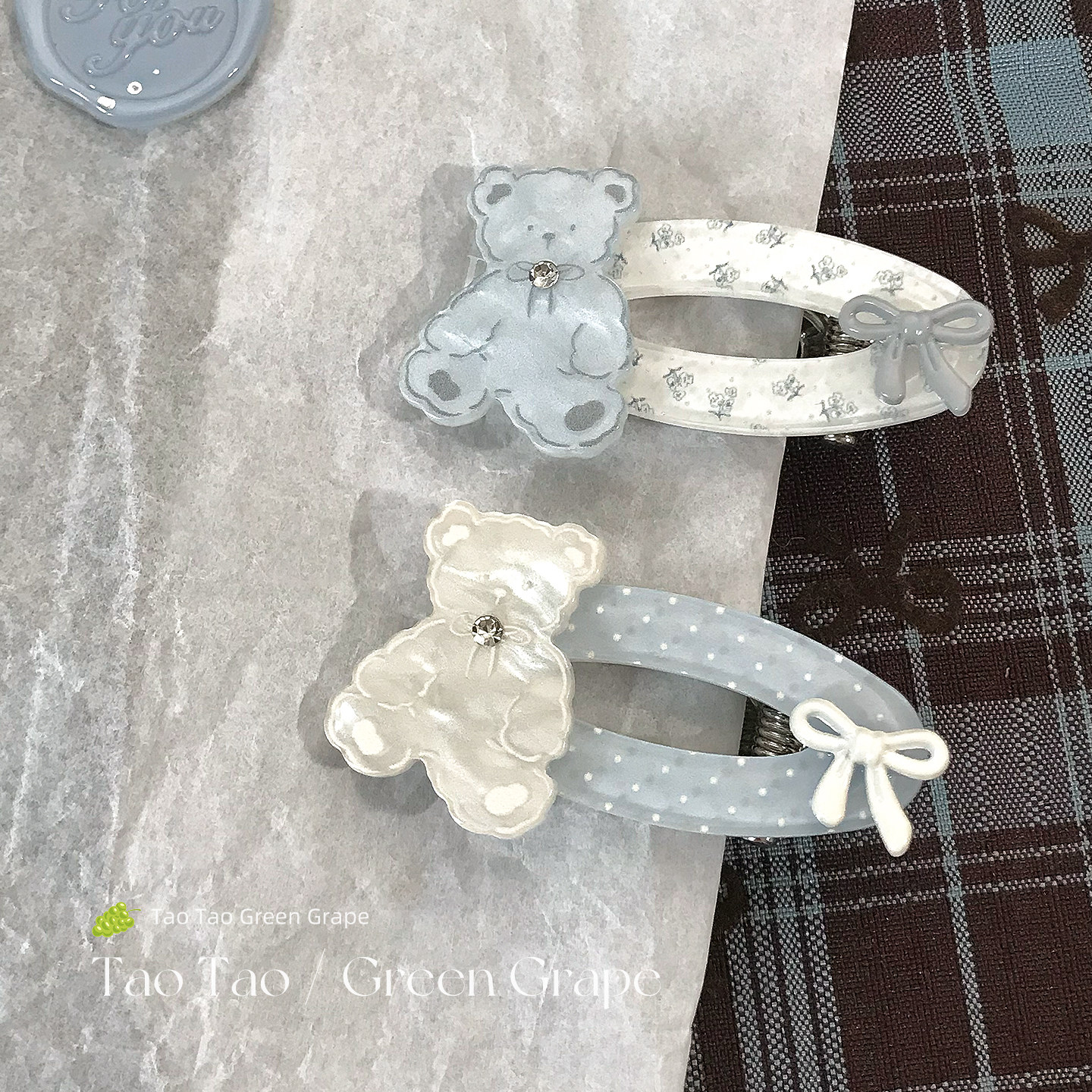 可爱蓝色小熊蝴蝶结发夹女2026新款边夹侧边前额刘海碎发夹子头饰