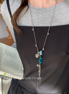 天然石斑点爱心吊坠项链女款2025新款锁骨链长款挂脖毛衣链配饰