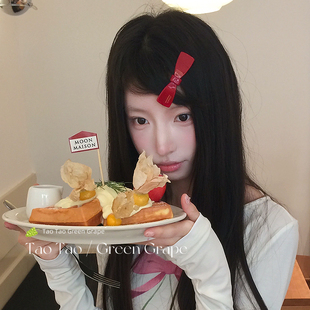 软萌甜妹复古红色醋酸蝴蝶结发夹女前额刘海边夹侧边新年圣诞头饰