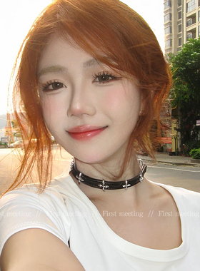 暗黑十字花架choker项圈女小众高级感于文文明星同款皮质项链颈链