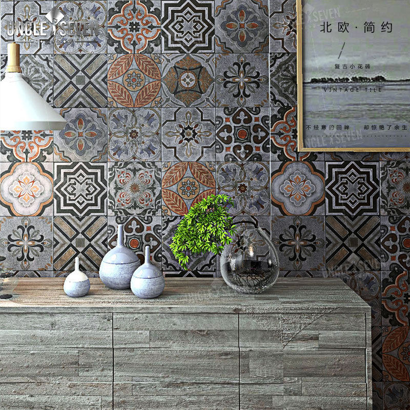 复古水泥砖北欧花砖瓷砖 卫生间墙砖厨房防滑地砖阳台拼花瓷片200