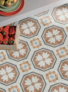 复古灰色小花砖北欧瓷砖工业风厨房卫生间阳台防滑地砖墙砖侘寂风