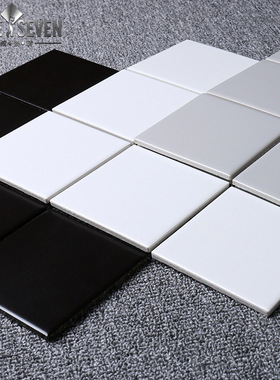 北欧简约厨房浴室马赛克瓷砖300300卫生间白色瓷砖黑白灰色釉面砖