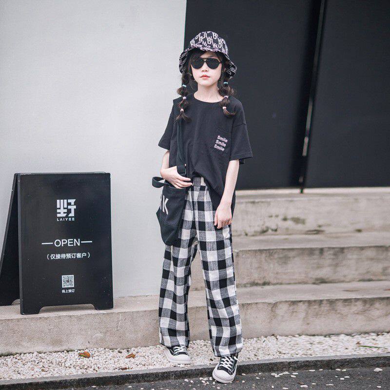 女童格子阔腿裤休闲2022夏装纯棉