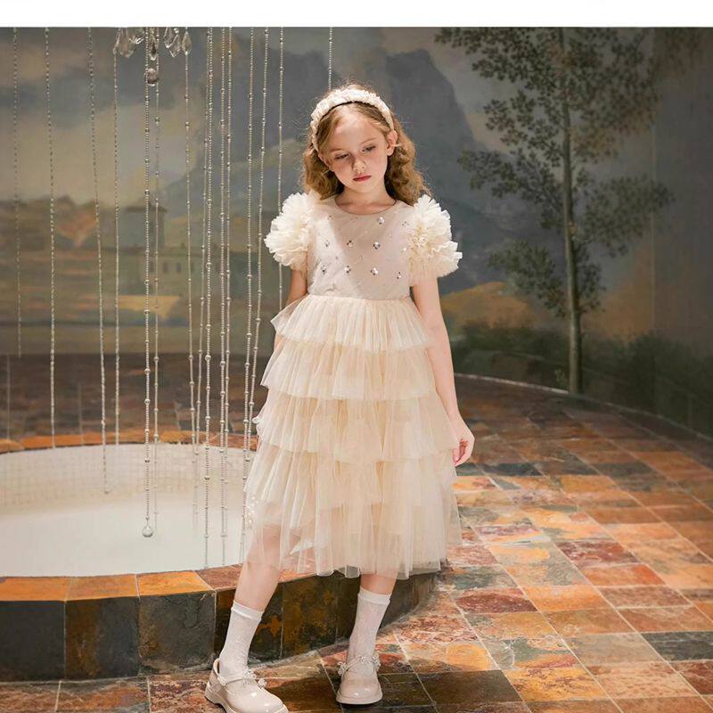 女童连衣裙夏季新款法式公主裙甜美重工珠片礼服蛋糕裙生日派对仙