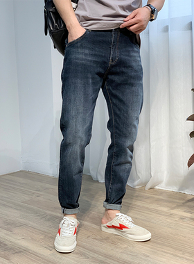 7号仓库昱本SU-DIAO猫须抓破牛仔蓝四季小口袋不规则破洞修身裤子