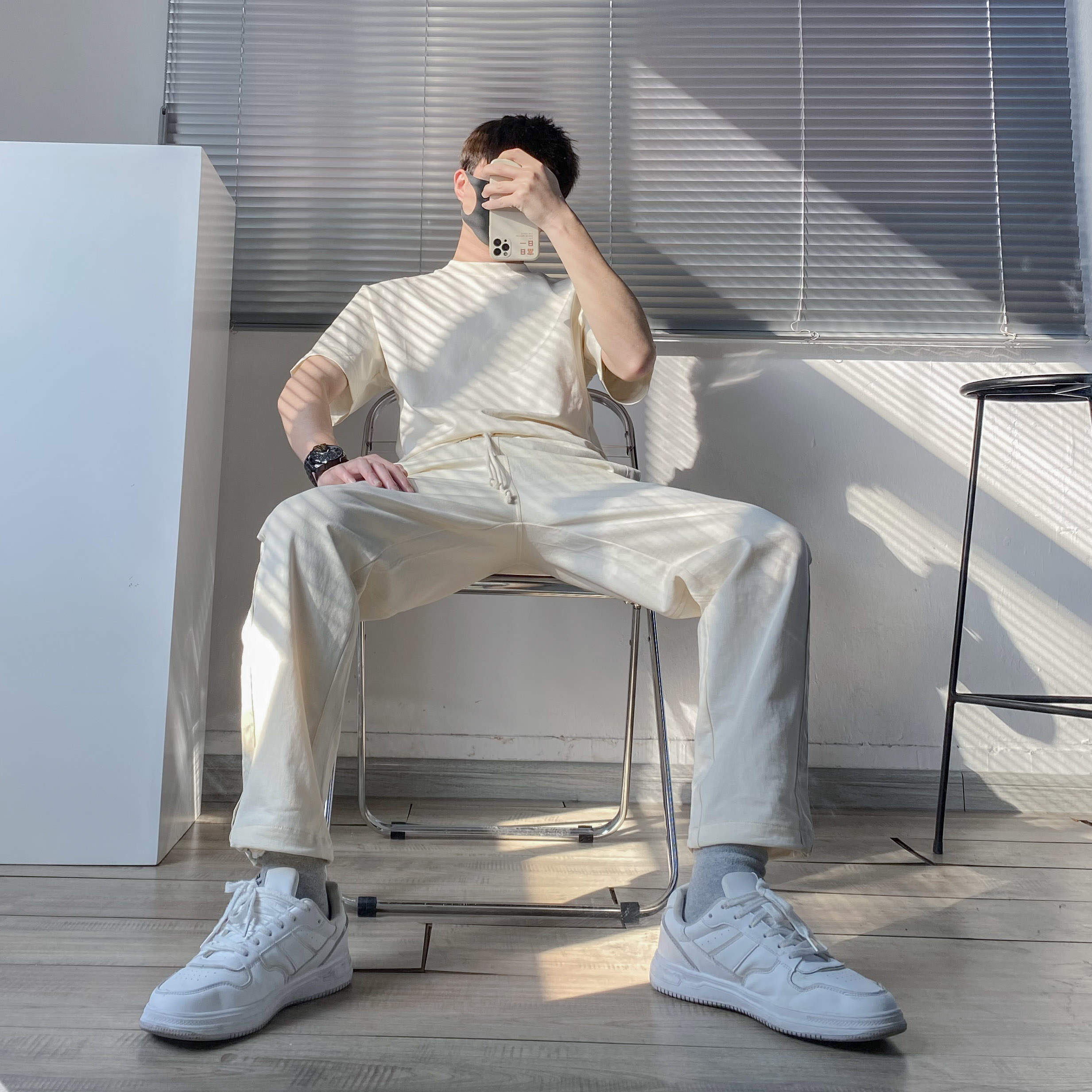 7号仓库昱本t恤青年休闲裤运动套装韩系直筒裤棉质短袖夏季男