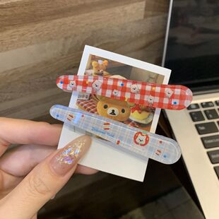 可爱透明果冻小狗鸭嘴夹卡通格纹少女侧边鸭嘴夹网红ins风发卡