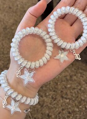 蓝色海盐星星电话夏日ins可爱少女心发圈头绳头发皮筋马尾发饰