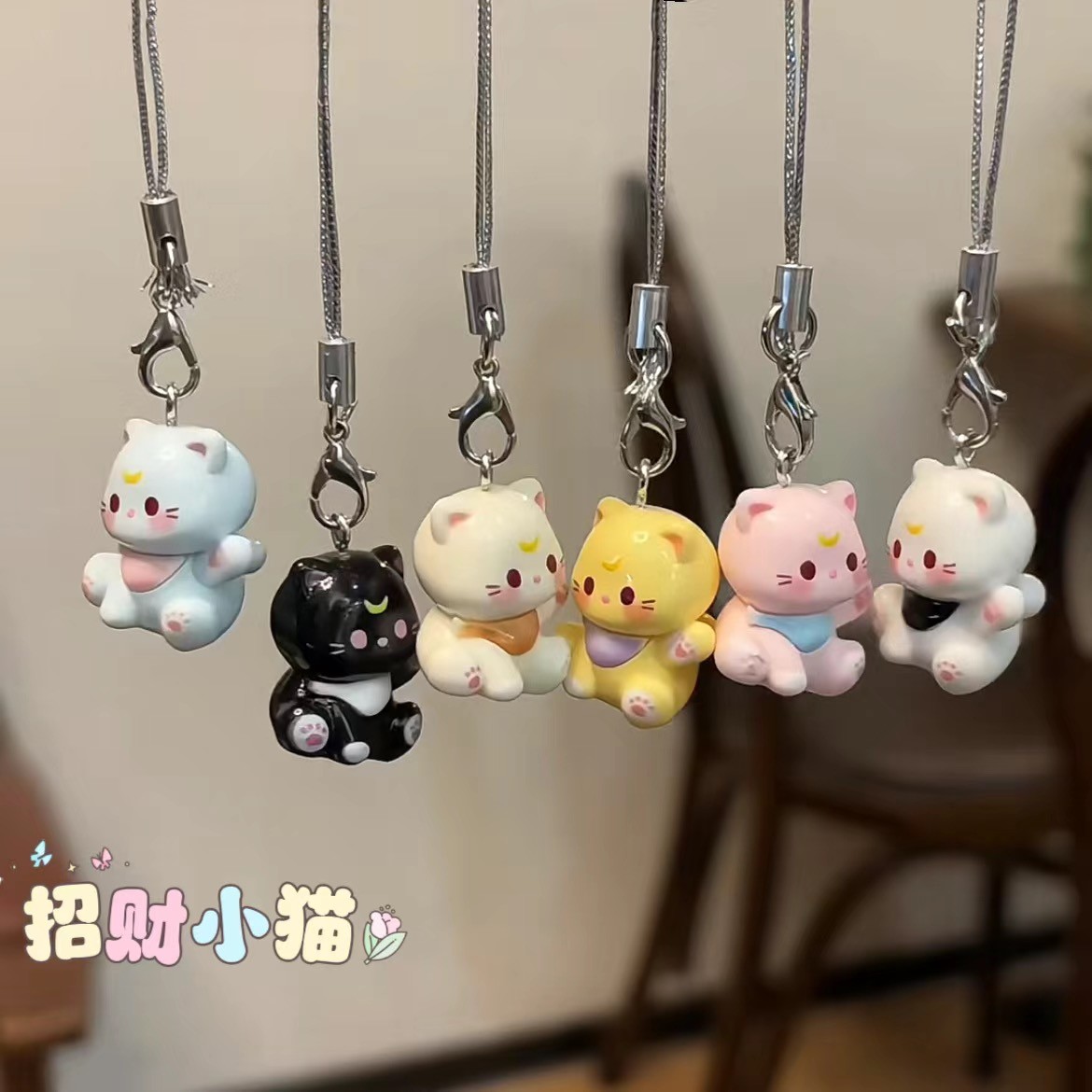 新款卡通小猫手机链可爱树脂钥匙扣少女学生包包挂件情侣闺蜜礼物
