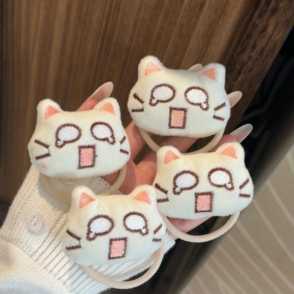 可爱大眼哭泣猫加粗发绳发圈卡通表情皮筋学生丸子头头饰礼物少女