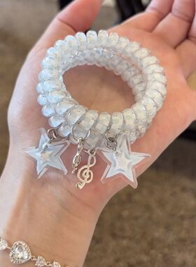 蓝色海盐星星电话夏日ins可爱少女心发圈头绳头发皮筋马尾发饰