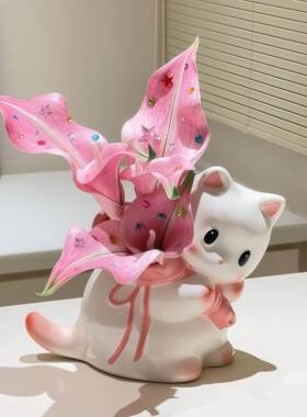 【新家的100个快递】羞花小猫花瓶客厅玄关高级感装饰摆件装饰品