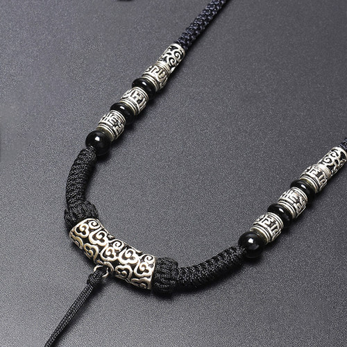 纯银925挂绳祥云银弯管