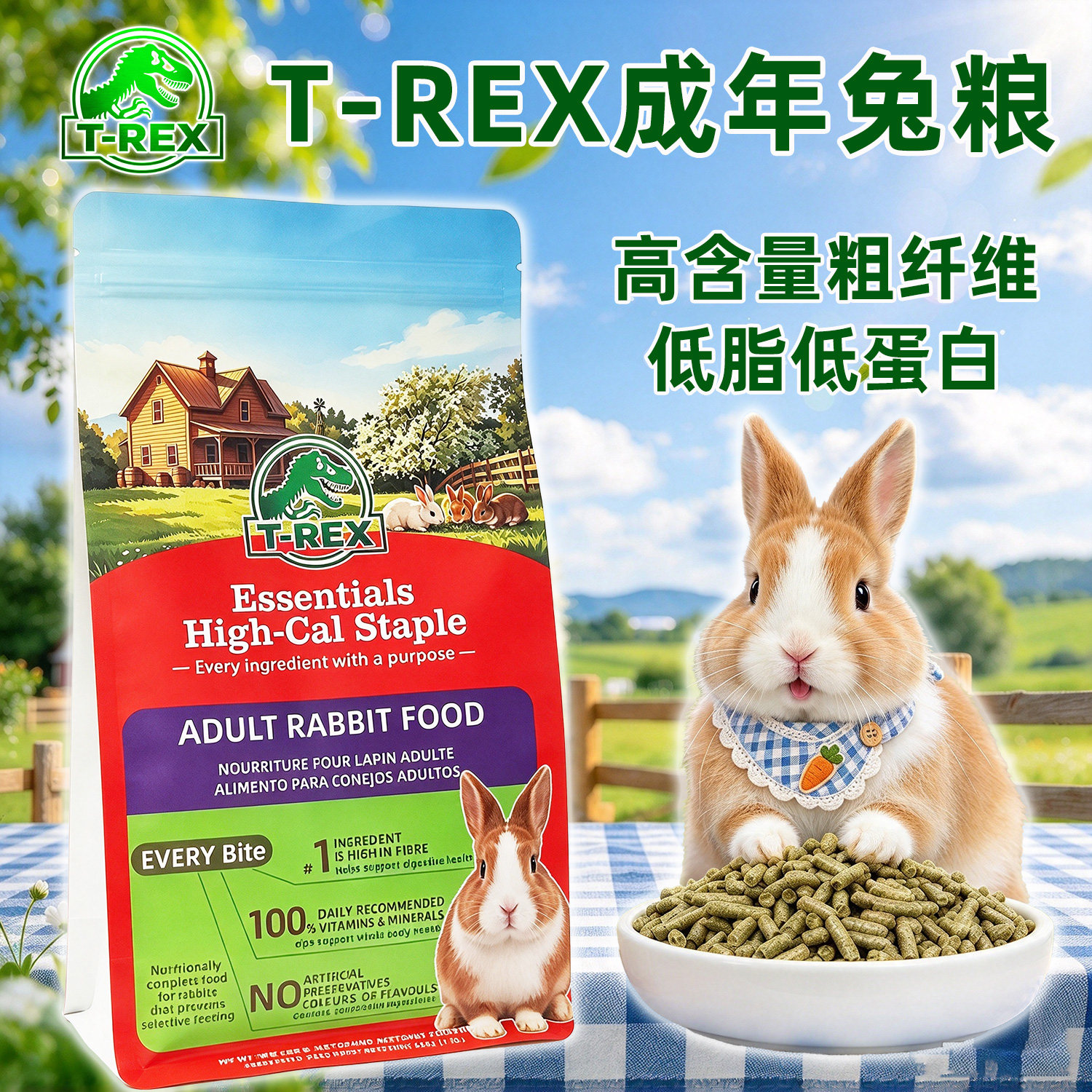 T-REX成兔粮提摩西草低脂磨牙