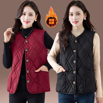 妈妈装秋冬季加绒加厚棉马夹背心