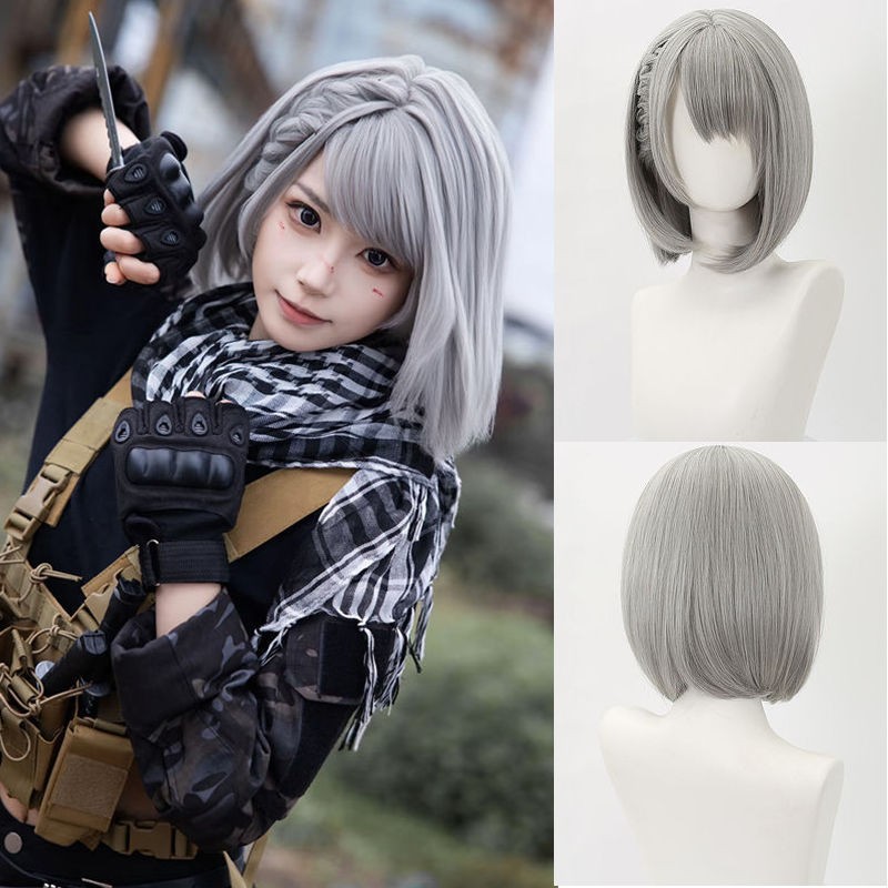 三角洲行动麦晓雯假发 骇爪二次元游戏cos灰色假毛短发全头套
