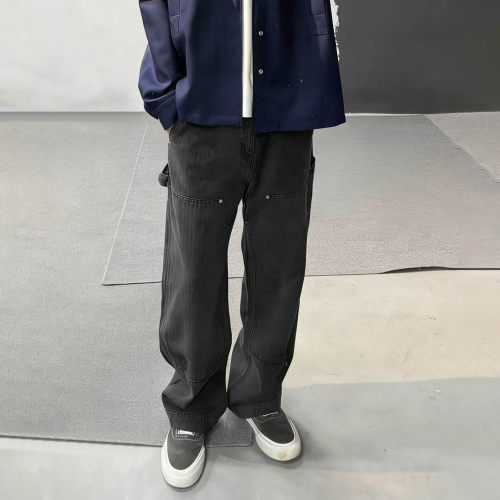 ERDLOWNN条纹铆钉工装伐木裤