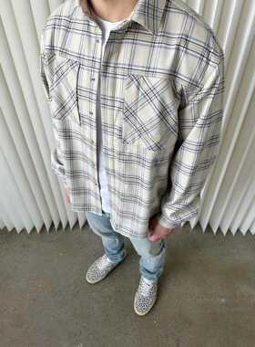 小众设计！HIDE侧开衩拉链纽扣潮流宽松格纹格子衬衫外套cleanfit