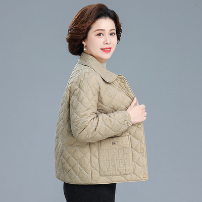 妈妈秋冬羽绒棉服短款轻薄棉袄中老年人女冬装夹棉外套保暖小棉衣