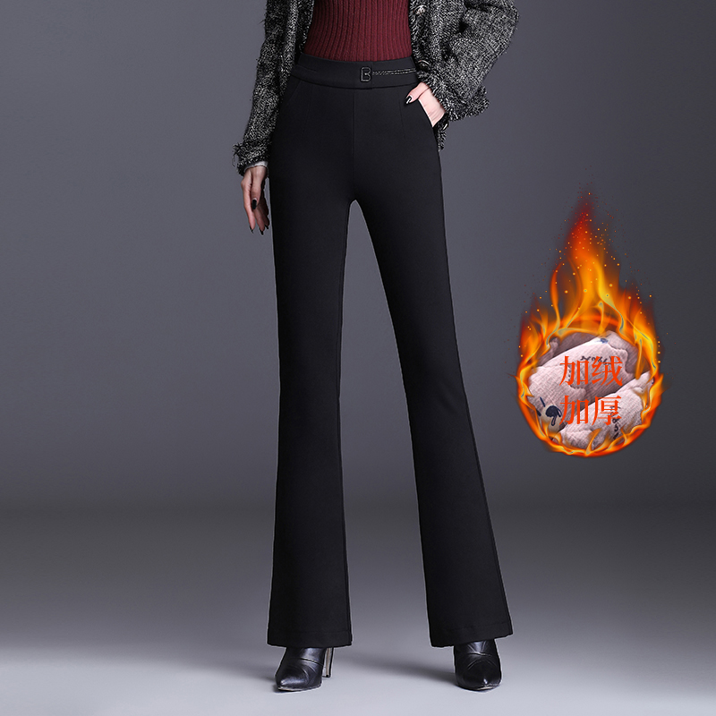 蚕丝棉裤女外穿微喇裤2025新款冬季加绒加厚保暖高腰直筒喇叭裤子