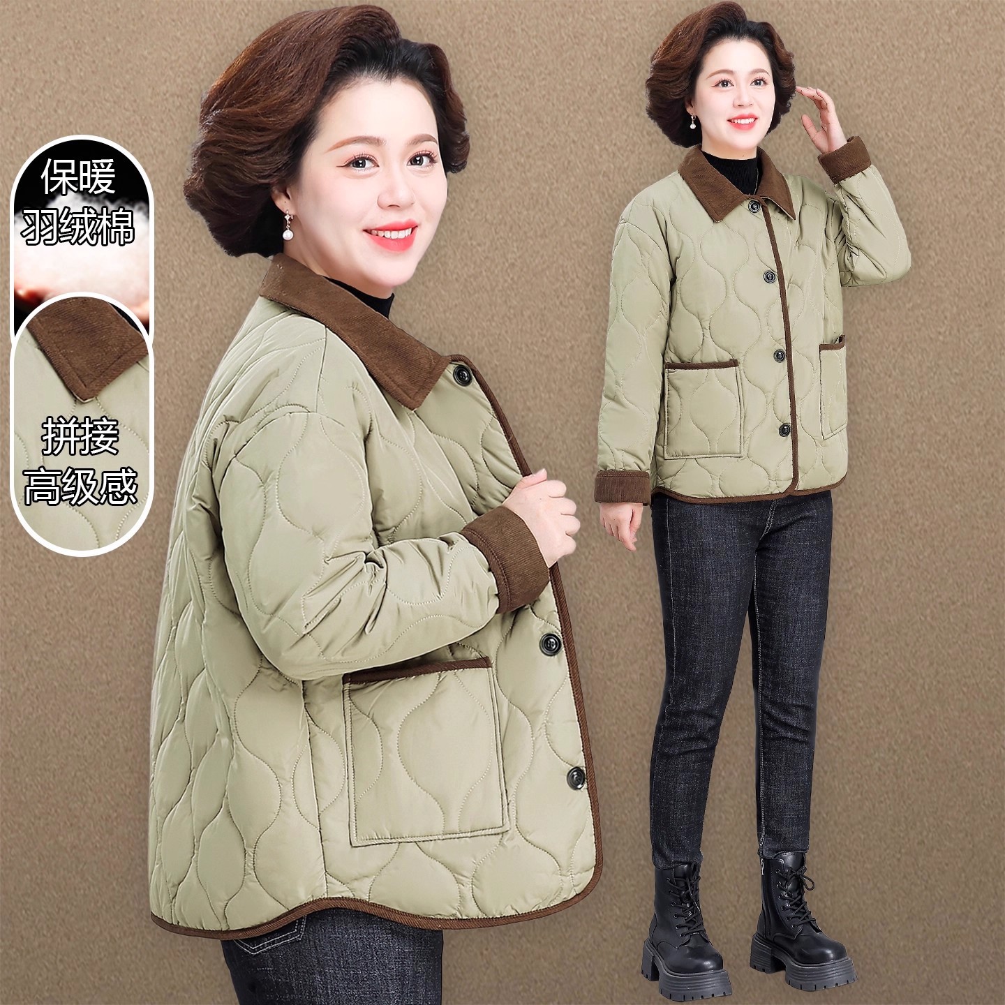 妈妈初冬夹棉外套2025新款中老年人女秋冬装棉衣薄款洋气羽绒棉服