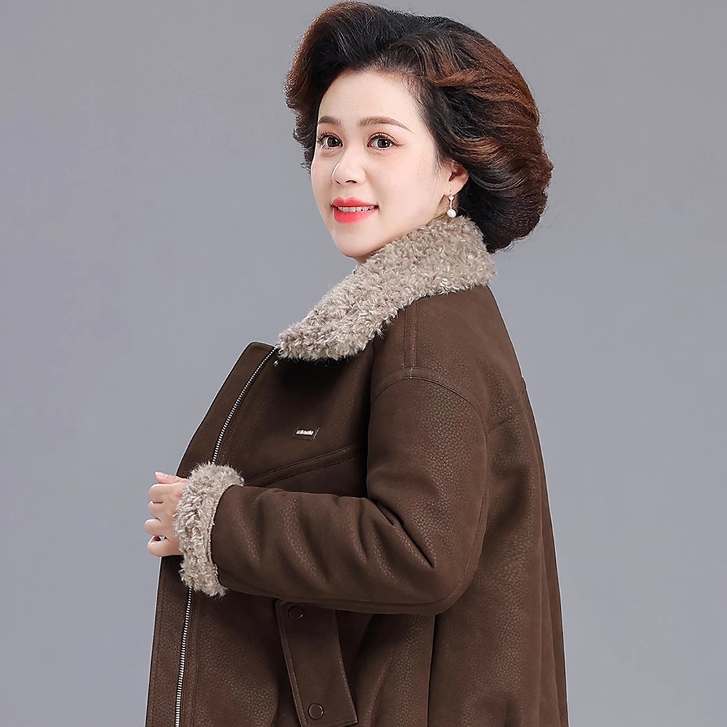 妈妈冬装皮毛一体外套女2025新款时尚阔太太秋冬时髦皮衣加绒加厚