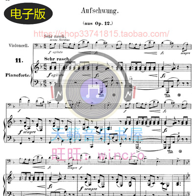 Schumann舒曼Aufschwung, Op.12 No.2大提琴钢琴总分谱 非高清