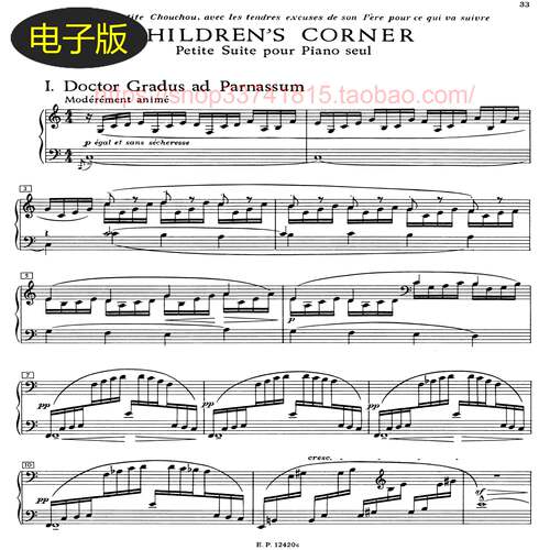 德国彼得斯  德彪西 儿童乐园 钢琴谱组曲 共6首 古典乐谱