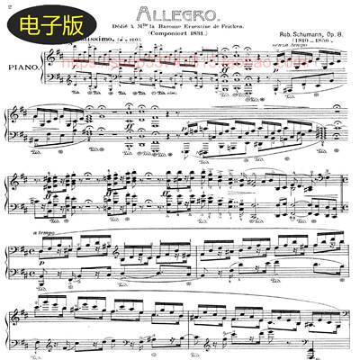 维也纳UE版 舒曼 b小调快板 Allegro, Op.8 -钢琴谱 古典乐谱