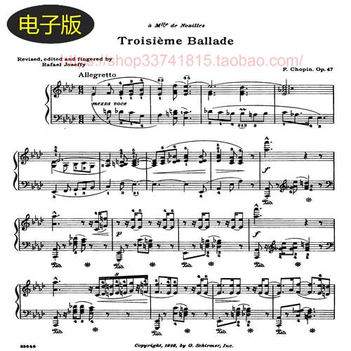 美国希尔默版 肖邦降A大调第三叙事曲 Op.47-钢琴谱 古典乐谱