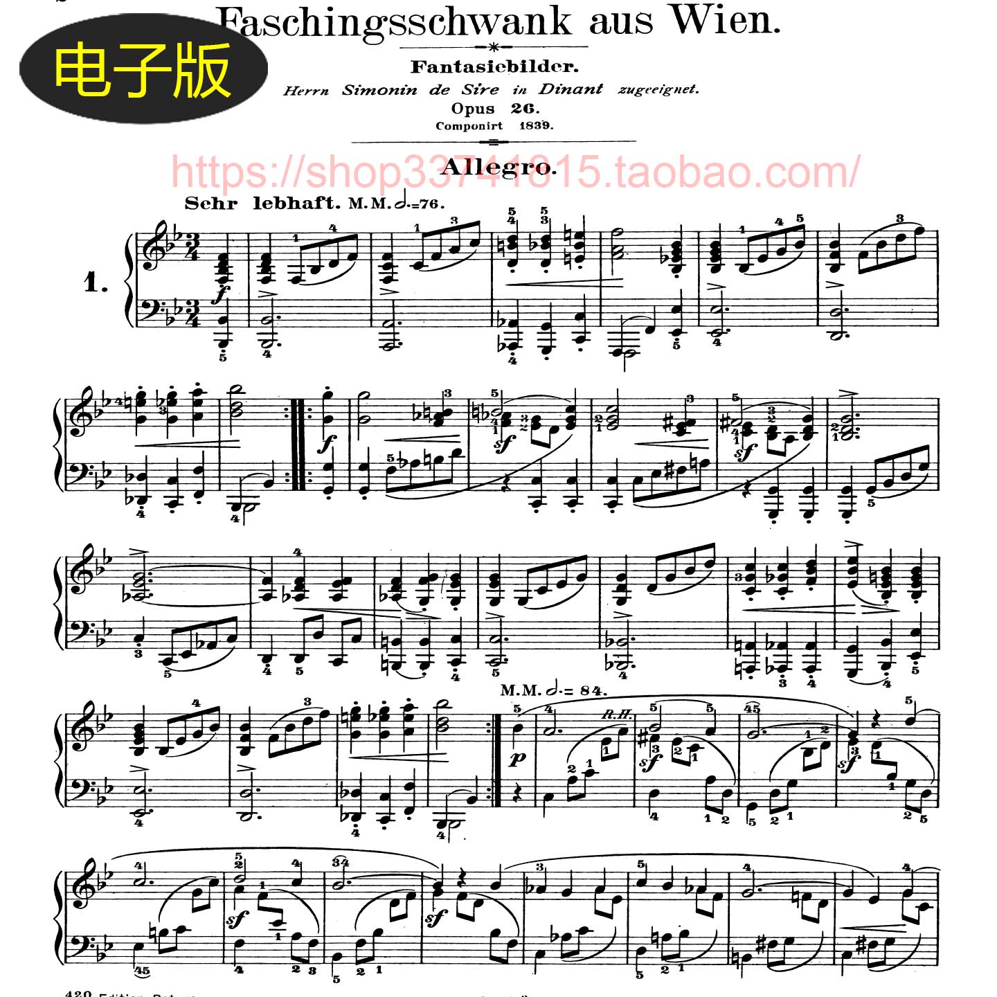 德国彼得斯版 舒曼 维也纳狂欢节Op.26-钢琴谱 古典乐谱